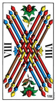 Eight of Wands Tarot card in Swiss (1JJ) Tarot deck