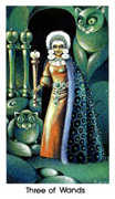 Three of Wands Tarot card in Cat People deck