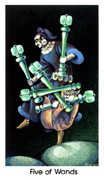 Five of Wands Tarot card in Cat People deck