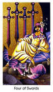 Four of Swords Tarot card in Cat People deck