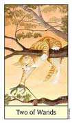 Two of Wands Tarot card in Cat's Eye deck
