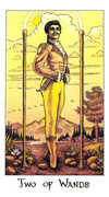 Two of Wands Tarot card in Cosmic deck