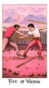 Five of Wands Tarot card in Cosmic deck