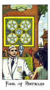 Four of Coins Tarot card in Cosmic deck