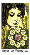 Eight of Coins Tarot card in Cosmic deck