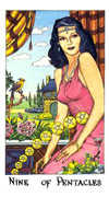 Nine of Coins Tarot card in Cosmic deck