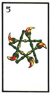 Five of Wands Tarot card in Esoterico Tarot deck
