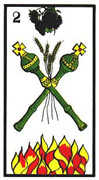 Two of Wands Tarot card in Esoterico deck