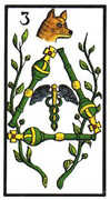Three of Wands Tarot card in Esoterico deck
