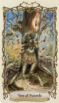 Ten of Swords Tarot card in Fantastical Creatures Tarot deck
