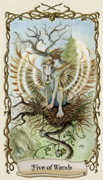 Five of Wands Tarot card in Fantastical Creatures deck