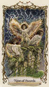 Nine of Swords Tarot card in Fantastical Creatures deck