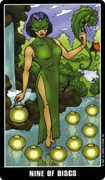 Nine of Coins Tarot card in Fradella deck