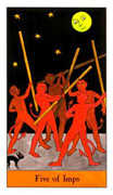 Five of Imps Tarot card in Halloween deck
