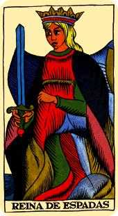 Queen of Swords Tarot card in Marseilles Tarot deck