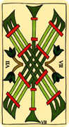 Seven of Wands Tarot card in Marseilles deck