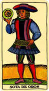 Page of Coins Tarot card in Marseilles deck
