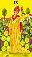 Nine of Coins Tarot card in Melanated Classic Tarot deck