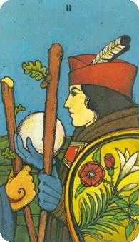 Two of Wands Tarot card in Morgan-Greer Tarot deck
