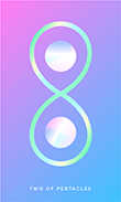 Two of Coins Tarot card in Mystic Mondays deck