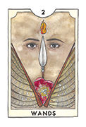 Two of Wands Tarot card in New Chapter deck