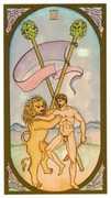 Two of Wands Tarot card in Renaissance deck