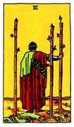 Three of Wands Tarot card in Rider Waite deck