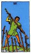Seven of Wands Tarot card in Rider Waite deck