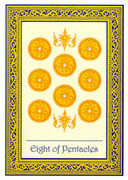 Eight of Coins Tarot card in Royal Thai deck