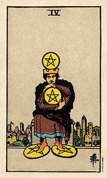 Four of Coins Tarot card in Smith Waite Centennial Tarot deck