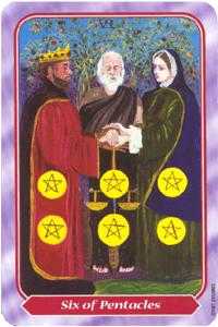 Six of Pentacles Tarot card in Spiral Tarot deck