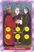 Six of Pentacles Tarot card in Spiral deck