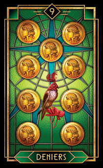 Nine of Coins Tarot card in Tarot Decoratif Tarot deck